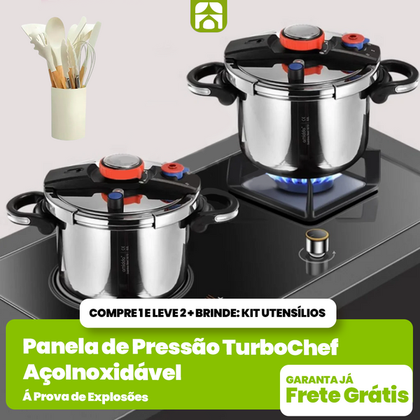 Panelas de Pressão TurboChef Aço Inoxidável - Á Prova de Explosões + Brinde: Kit Utensílios [Compre 1 e Leve 2]