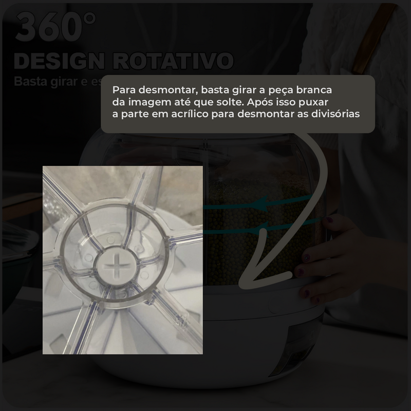Dispenser De Grãos E Cereais Giratório Com 6 Divisões