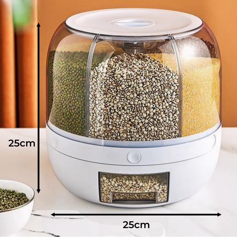 Dispenser De Grãos E Cereais Giratório Com 6 Divisões